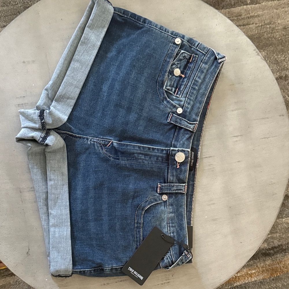 True Religion JENNIE ROLLED DENIM SHORT Dark Blue Women's Denim Shorts